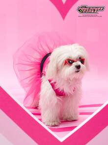 THE POWERPUFF GIRLS X PETSIN 1件红色兔子女孩爱心印花宠物裙玫瑰红简约风格亲肤透气宠物衣服 - 玫紅色 - 查看 4