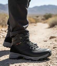 Bota senderismo, casual para caballero piel, suela antiderrapante antishok - Negro - Ver 1