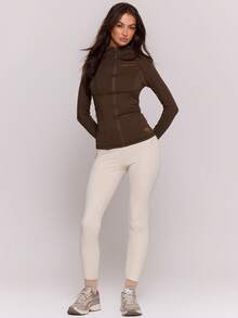 Musera Sport Áo khoác thể thao dáng dài có mũ BBL, áo thun đồng bộ, đồ tập Padel mùa đông, đồ thể thao năng động, đồ tập gym, đồ tập luyện Explorer - Màu nâu Sô-cô-la - Xem 5