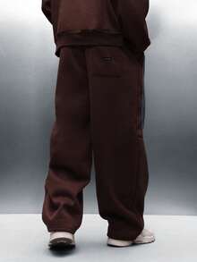PLAYBOY X SUMWON Wide Leg Fleece Sweatpants With Side Stripes And Relaxed Fit For Casual Comfort And Everyday Wear - Brown - View 2