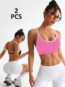 Sujetador deportivo de unicolor, cómodo y ajustable de Velisys, adecuado para uso diario, yoga, fitness, top deportivo de espalda de tirantes cruzados - Multicolor - Ver 5