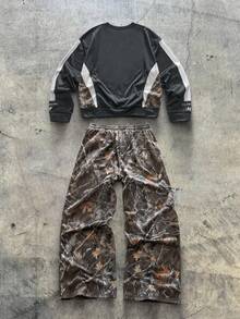 AXEPEAK 男士字母图案圆领长袖卫衣搭配抽绳阔腿裤休闲套装 - 深灰色 - 查看 2