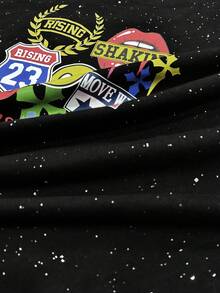 ROMWE MEN Camiseta de manga corta con estampado gráfico de lentejuelas brillantes para hombre - Negro - Ver 5