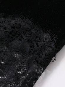 Livesso Women's Velvet & Lace Patchwork Skirt, Autumn/Winter Valentine's Day - Black - View 6