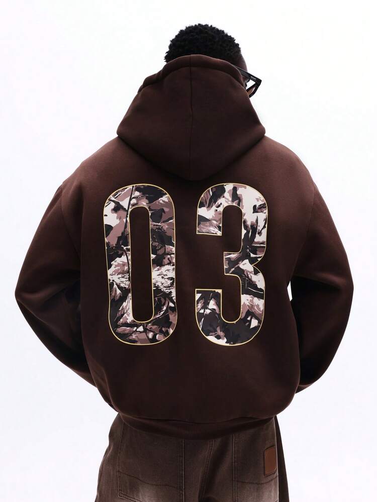 Boxy Overhead Hoodie With Camo Number Print