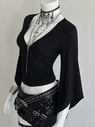 EgrlEra Deep V-Neck Sexy Flare Sleeve Bodycon T-Shirt