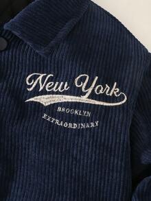 Maija Kids 男童海军蓝拼接灯芯绒英文刺绣图案休闲领夹克 - 藏蓝色 - 查看 4