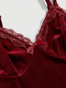 ROMWE Goth 复古Y2K豹纹撞色褶皱鸡尾酒连衣裙（女款） - 酒紅色 - 查看 3