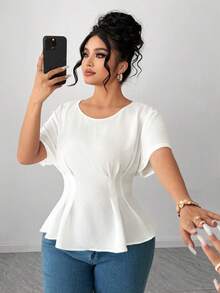 SHEIN Elenzya 大码女式纯色优雅腰部设计露背系带上衣，百搭 - 白色 - 查看 3