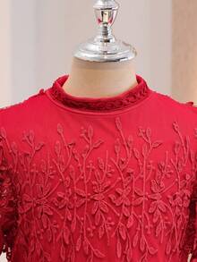SHEIN Tween Girls' Elegant Lace Party Birthday Princess Dress - Red - View 5