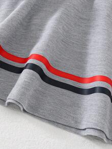 SHEIN Vestido de polo de manga larga con bloques de color para niñas bebé - Gris - Ver 4