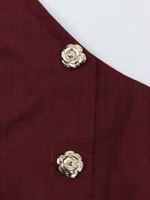 Franclia 大码女式时尚百搭S型性感露肩金属扣装饰上衣，浪漫春夏款，适合情人节穿着 - 酒紅色 - 查看 6