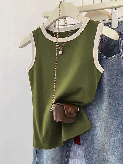 INAWLY Plus Size Women's Casual Colorblock Patchwork Tank Top, Summer