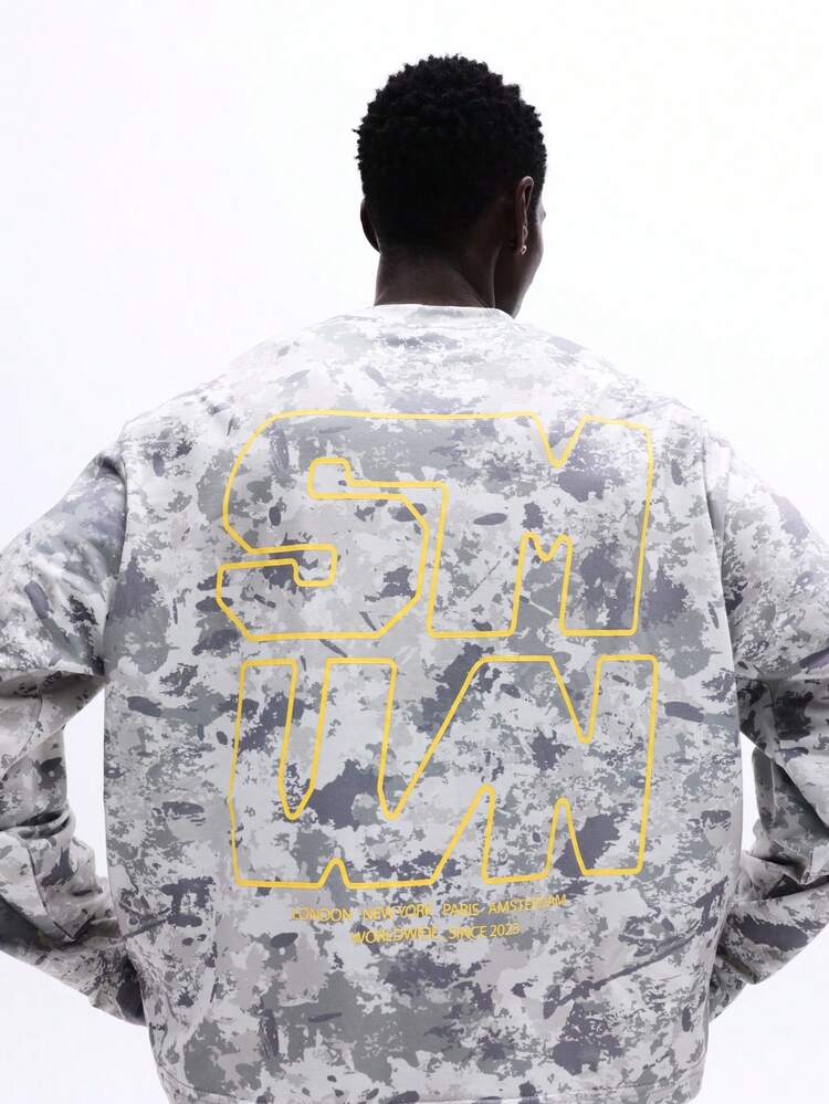 Regular Fit Long Sleeve Camouflage Tee With City Print