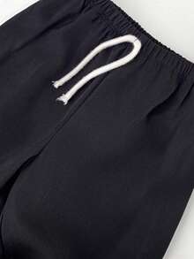 SHEIN 舒适休闲百搭日常时尚运动街头风黑色阔腿裤、运动裤、慢跑裤，适合室内、室外、日常、运动、玩耍、派对、拍照、度假、春夏穿着。 - 黑色 - 查看 8