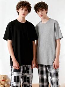 Genkimix Kids 4 件套青少年男孩睡衣套装，黑色和灰色格子短袖上衣和裤子组合，柔软舒适的休闲设计，有弹性且透气的针织面料，可机洗，（2 套单独出售）返校时尚 - 彩色 - 查看 5