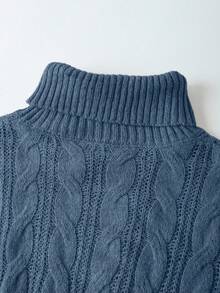 SHEIN Franclia 新款秋冬欧美休闲高领修身中长针织毛衣连衣裙 - 霧霾藍 - 查看 6