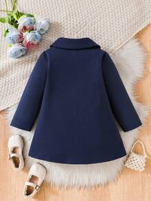 SHEIN Elladie kids Young Girls Black Double-Breasted Ruffled Collar Overcoat - Royal Blue - View 2