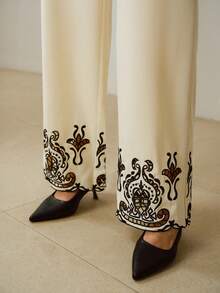 ZEYLAH Women's Autumn Hollow Out Embroidery Wide Leg Pants, Versatile - White - View 5