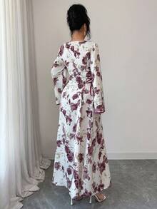 Yasmyna Đầm kiểu Ả Rập cổ chữ V in hoa dành cho nữ, thắt eo. - Nhiều màu - Xem 6