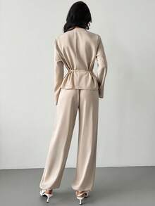 Firerie Elegant minimalistisk blus med draperad halsringning och långärmad passform för kvinnor, lämplig för dejt, alla hjärtans dag, pendling, arbetskläder, kvinnliga lärare - Aprikos - Visa 3