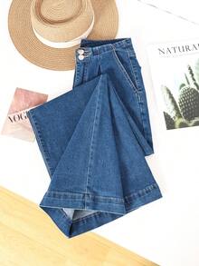 HIMARRI Jeans wide leg mujer mezclilla Vaquera Pantalón Mezclilla mujer mezclilla ropa de mujer denim pantalones para mujer outfit vaquero mujer - Azul - Ver 2
