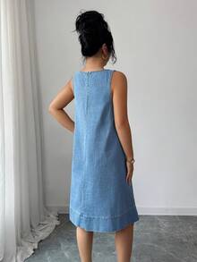 Selianne Damen lässiges, locker sitzendes ärmelloses Denim-Midi-Kleid - Mittele Waschung - Übersicht 2