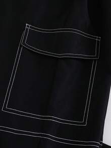 SHEIN 1件装休闲宽松撞色缝线直筒裤，适合青少年男孩，适合外出穿着。 - 黑色 - 查看 5