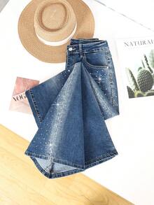HIMARRI Vaquero para mujer outfit Mujer brillo Pantalón con brillos Mezclilla mujer mezclilla ropa vaquera de mujer denim pantalones para mujer outfit vaquero mujer pantalón de brillos - Azul - Ver 1