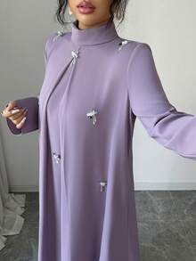 Yasmyna Women's Elegant Party 3D Floral Decor Arabic Style Dress Lavender Dress Women Dress Modest - Black - View 1