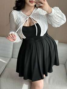 Vibekara Plus Size Women Solid Color Casual Sleeveless Dress And Cover Up Top 2 Piece Set - Black - View 5