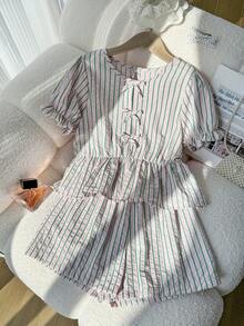 2pcs/Set Girls Casual Fashion Street Style Numeric & English Letter Star Pattern V-Neck Loose Long Sleeve Top And Wide Leg Sweatpants Sports Suit, Daily Wear - Black - View 3