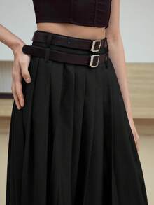 MOTF STUDIO CHÂN VÁY XẺ XẺ HAI DÂY THẮT LƯNG - màu đen - Xem 7