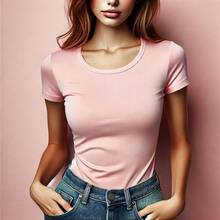 MIL200FIT Playera para mujer, tipo camiseta, manga CORTA cuello redondo, tela ligera, corte ajustado - Rosa - Ver 3