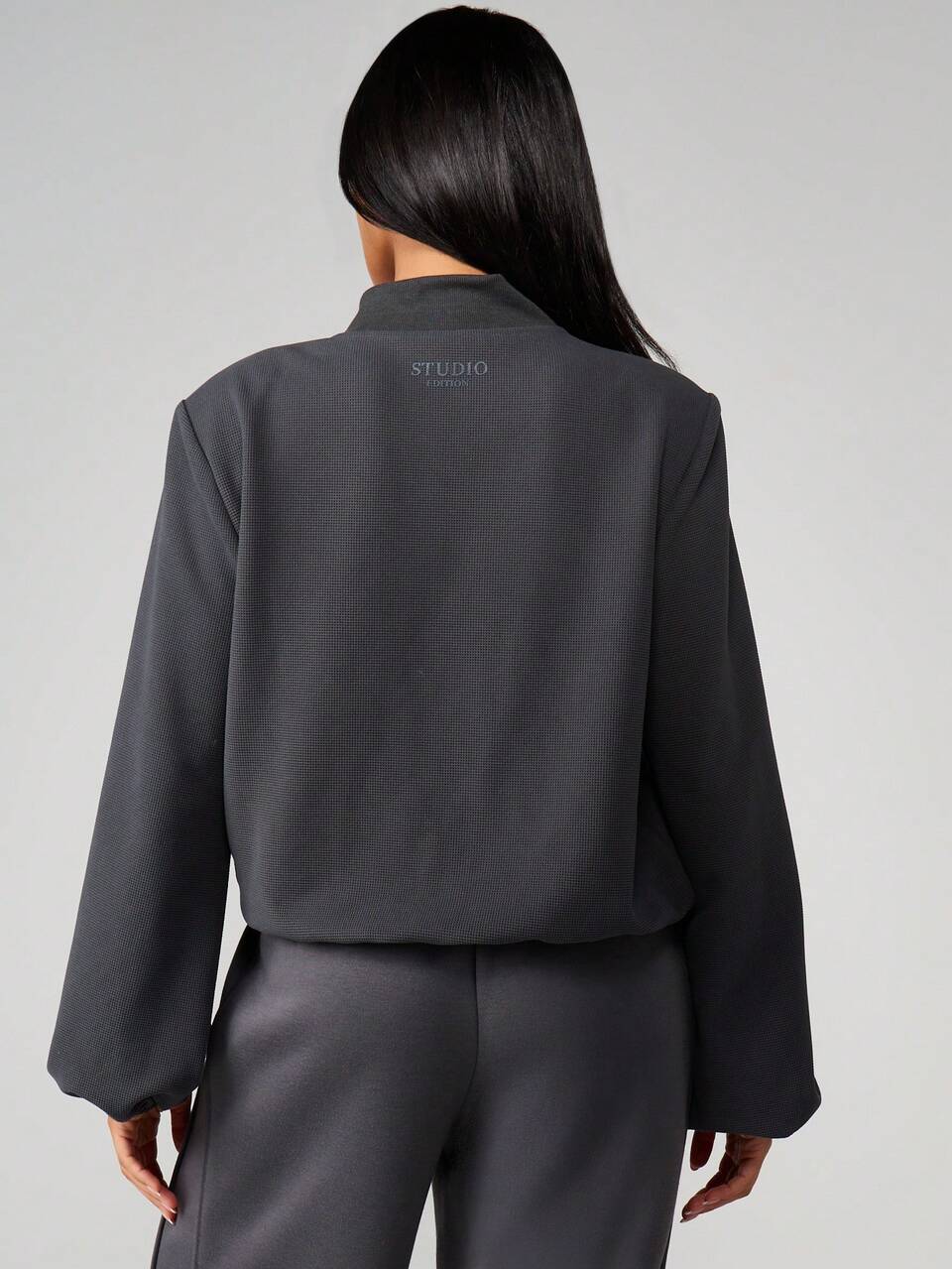 MISSGUIDED Luźna bluza z dzianiny waflowej z zamkiem błyskawicznym, stójką i bufiastymi rękawami dla kobiet, na co dzień i na zimę