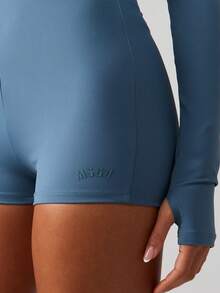 MISSGUIDED Long Sleeve Open Back Bodysuit Playsuit With High Neck And Fitted Silhouette - Blue - View 3