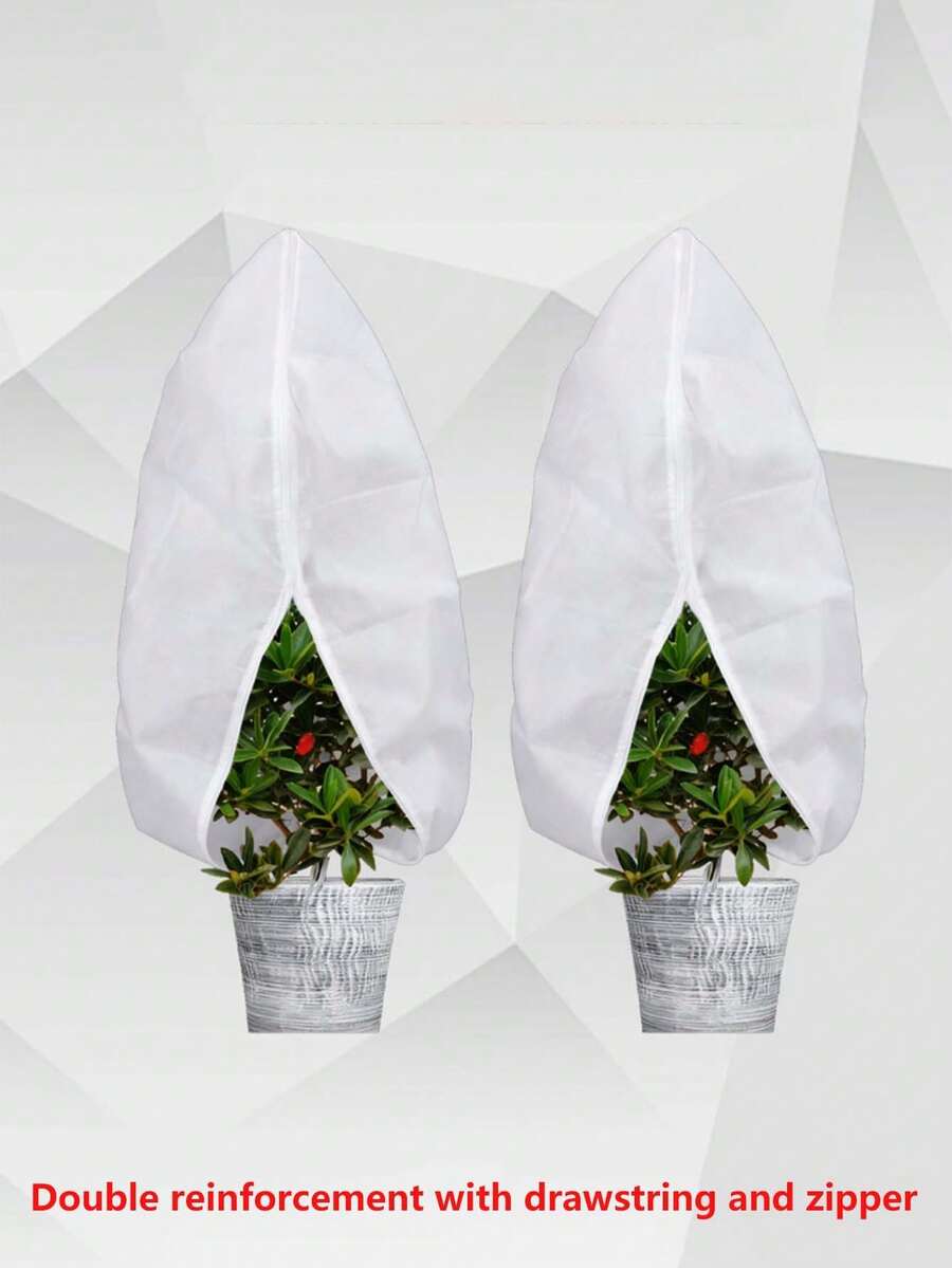 1pc Large White Plastic Plant Cover With Zipper And Drawstring - Frost Protection Bag For Fruit Trees, Shrubs, Potted Plants - Reusable Winter Plant Jacket, Winter Plant Care|Drawstring Closure Cover|Weatherresistant Cover, Plant Protection Cover - Multicolor - View 1