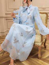 DAZY 뱅킷, 봄/가을에 적합한 스팽글 자수 루즈 플레어 슬리브 여성용 우아한 드레스