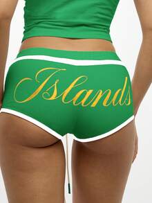 SUMWON WOMEN Women Two Piece Set Green Graphic Print Vest Tank And Booty Shorts Casual Summer Festival Island Vacation Outfit - Green - View 7