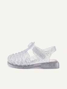 Cozy Pixies 1双时尚百搭可爱公主粉色透明柔软舒适水晶爱心平底凉鞋，适合幼儿 - 無色 - 查看 10