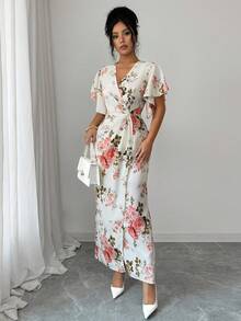 Elenzga Elegantes Kleid mit Rüschenärmeln, V-Ausschnitt und digitalem Muster an der Taille mit Fischschwanzsaum für Damen. Mit taillenbetontener Passform für eine anmutige und romantische Optik. Geeignet für verschiedene Anlässe, von formeller Bürokleidung und Pendeln bis hin zu sexy Outfits, französisch-inspirierten romantischen Styles, Lässig-Outings, Urlaub, orientalisch-vintage-inspirierte Events, gemütliche Nachmittagstee-Treffen, glamouröse Partys sowie Feiern zu Neujahr, Thanksgiving, Weihnachten, Valentinstag und mehr. - Aprikosenfarben - Übersicht 7