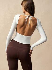 VARSIVA Damska koszulka sportowa z długim rękawem i odkrytymi plecami w jednolitym kolorze, z wiązaniem