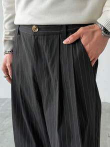 HUEFORM 男士时尚通勤条纹黑色阔腿裤 - 黑色 - 查看 6