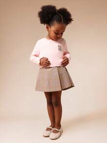 SUMWON Girls Long Sleeve Ribbed Crop Top With Embroidered Bear Character Detail Cute Pullover For Casual And Vacation - Baby Pink - View 6