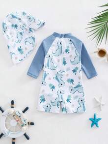 SHEIN Newborn Knitted Dinosaur Pattern Swimsuit With Hat Set