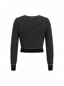 Ellevyn Conjunto de cardigan de manga larga y pantalones de punto con estampado total, ropa cómoda de otoño e invierno para mujeres - Negro - Ver 2