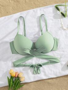 Swim Lushoire Plus Size One-Piece Padded Supportive Beach Swimwear Top - Mint Green - View 4