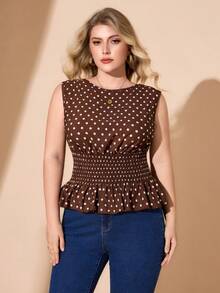 Hourglow 女士休闲简约波点收腰无袖上衣/2026/新年 - 棕色 - 查看 3