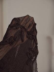 Anewsta 优雅棕色花卉蕾丝高领薄纱短袖女式衬衫 - 棕色 - 查看 8