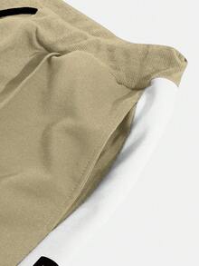 Claim Dot Loose Men's Patchwork Side Seam Drawstring Waist Pants Mens Sweatpants Mens Letter Print Pants - Khaki - View 3